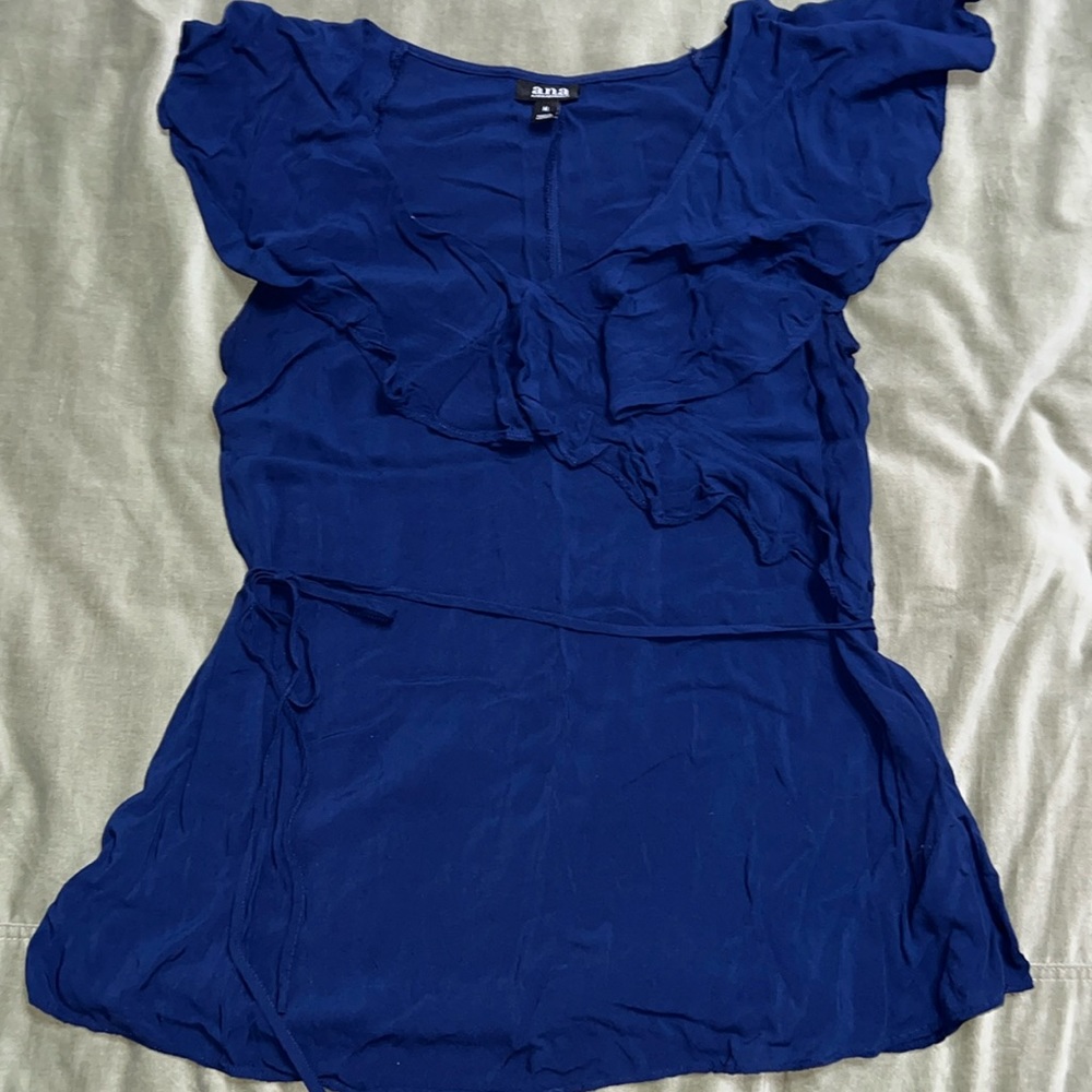 Ana Scoop Neck Shirt with Waist Tie - Dark Blue - Size Medium - NWOT